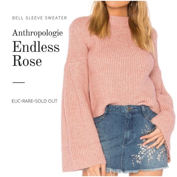 Anthropologie Endless Rose Pink Bell Sleeve Sweater - feminine, timeless - Picture 1 of 12